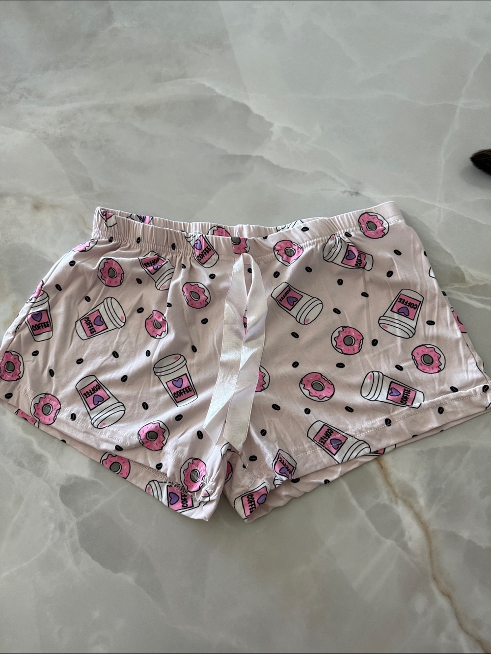 Pink Donut & Coffee Print Lounge Shorts